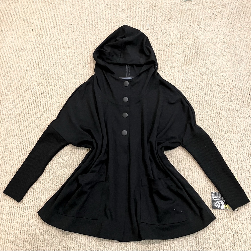NWT Catherine Malandrino Hooded Loose Fit Cape Jacket Black